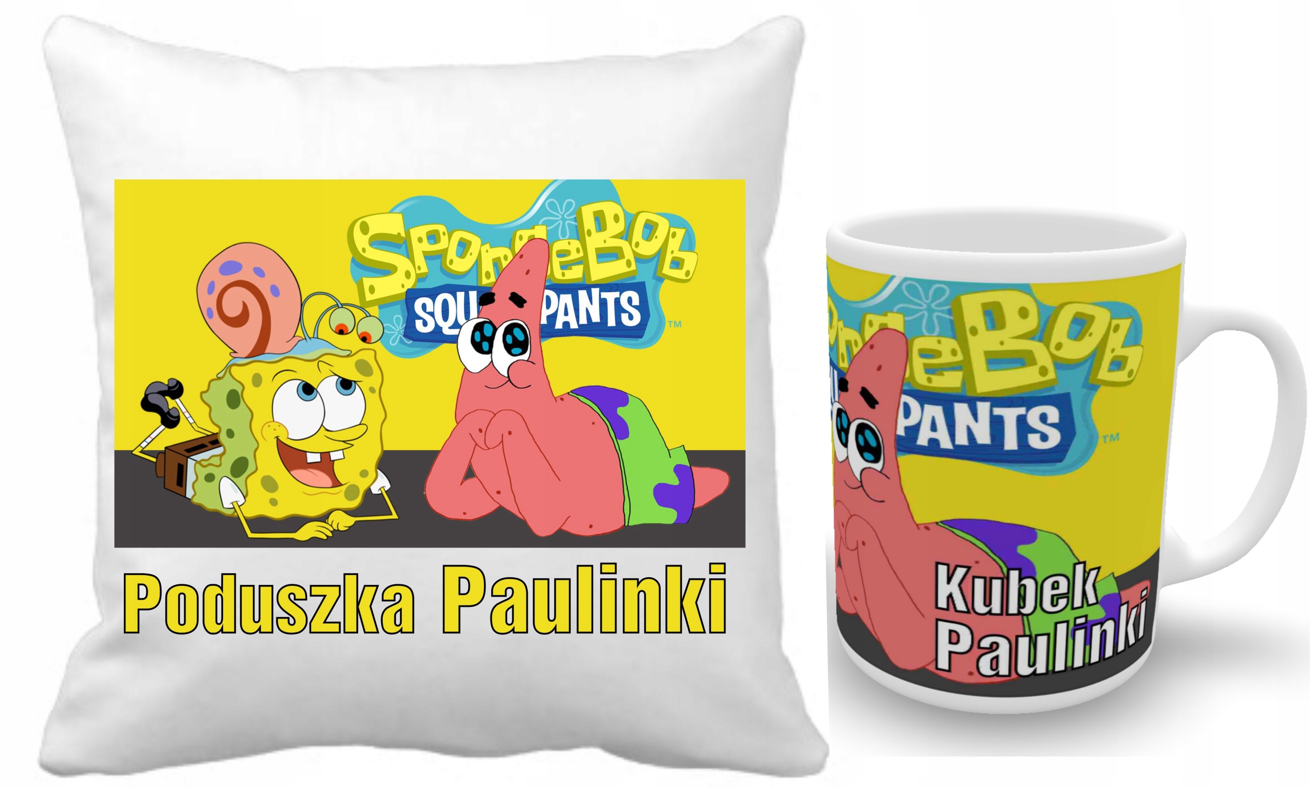 SPONGEBOB ZESTAW PODUSZKA+KUBEK+IMIĘ