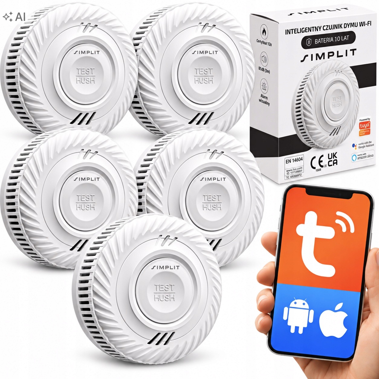 Inteligentní Wifi Detektor Kouře Tuya Certifikovaný Tuv Simplit 60 m2 10 let