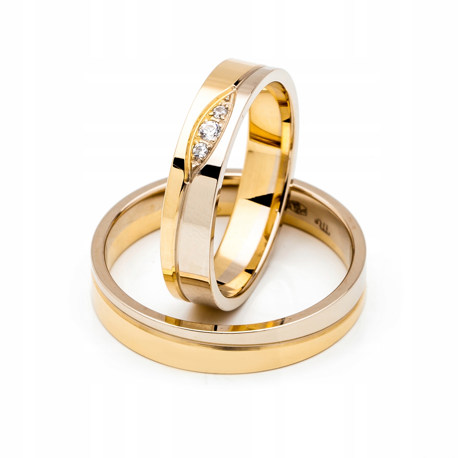 Zlaté Svatební Snubní Prsteny 585 4 mm Zirkony A-221