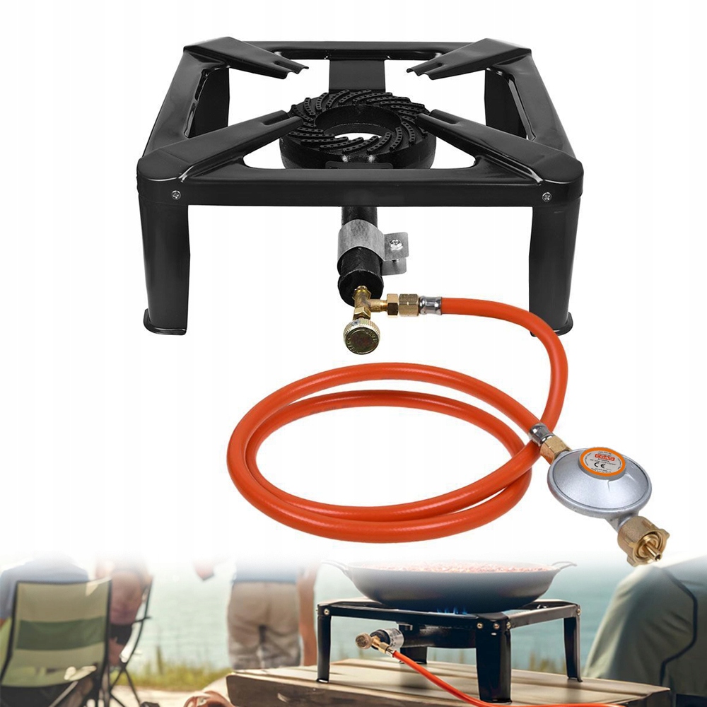 Plynová Stolička 8KW 40x40 litinový Hořák Kuchenka sada reduktor +150cm Hadice