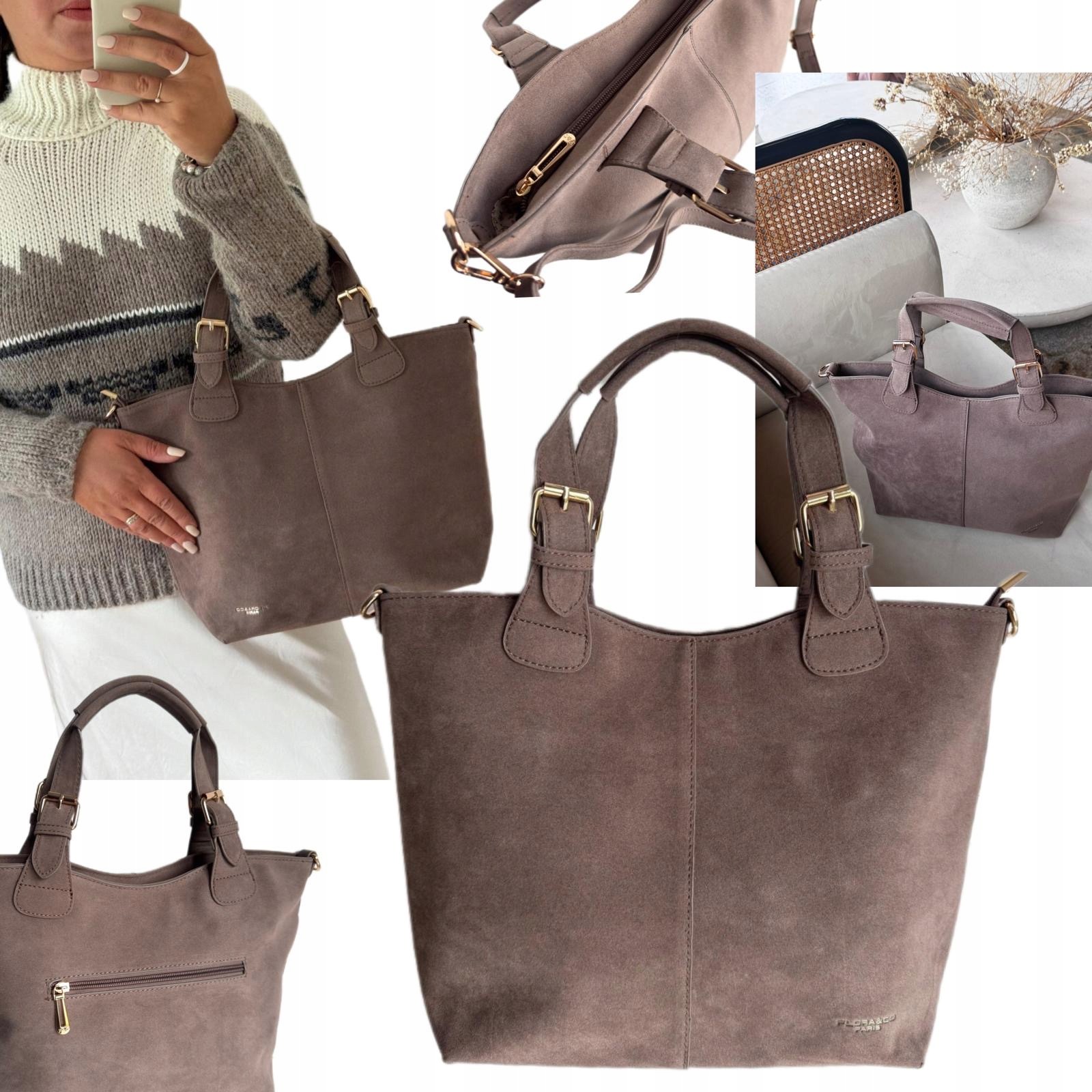 Dámská Kabelka Flora&co Semišová Kůže Eko Šedá Taupe Škola Studia A4 Viral