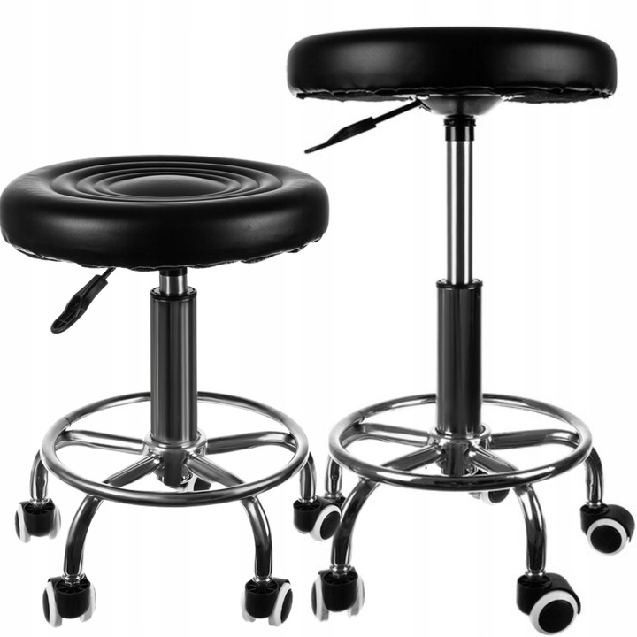 Kosmetický Kadeřnický Stůl Barová Židle Černý Nastavitelný Na Kolečkách