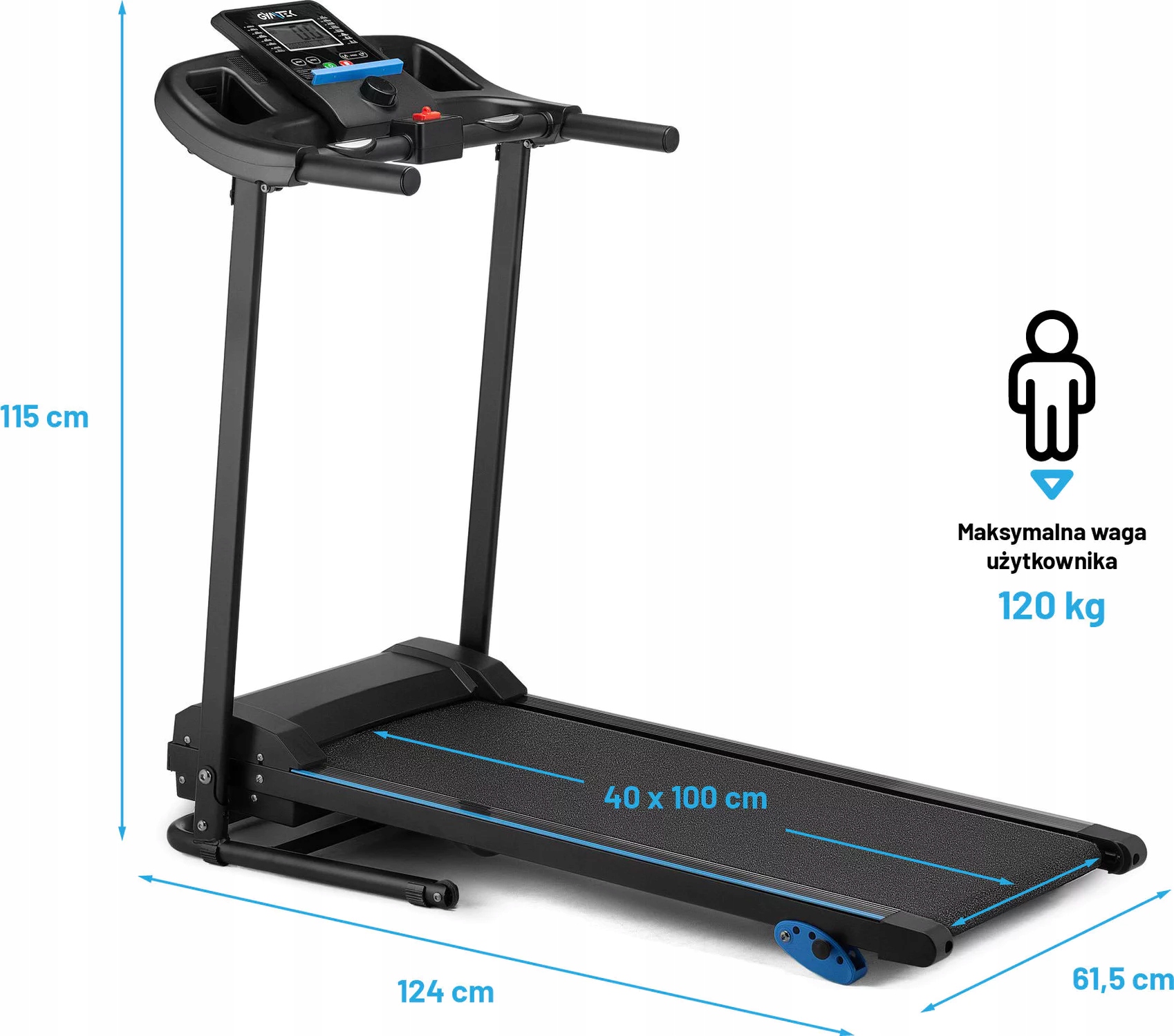 BIEŻNIA ELEKTRYCZNA DOMOWA TRENINGOWA FITNESS Cechy dodatkowe klawisze szybkiego dostępu klucz bezpieczeństwa miejsce na bidon miejsce na telefon/tablet możliwość złożenia regulacja kąta nachylenia sensory dotykowe wyświetlacz
