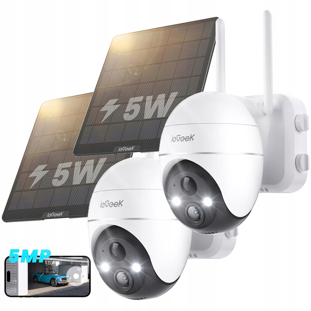 Bezdrátová Solární Otočná Kamera 5MPX 4X Zoom S Výkonnou Baterií 2KS