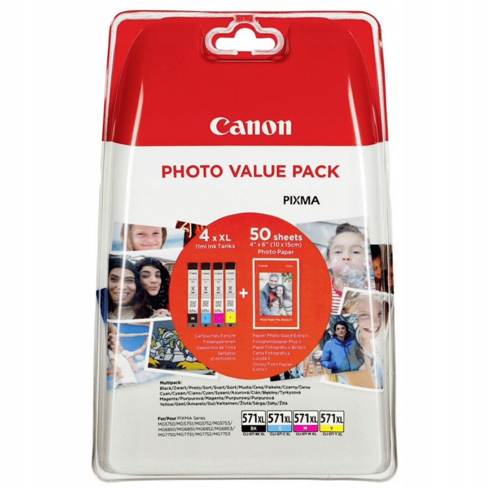 4x Nowy Canon CLI571XL Tusz Pixma MG5750 MG5753 MG6852 TS6000 papier