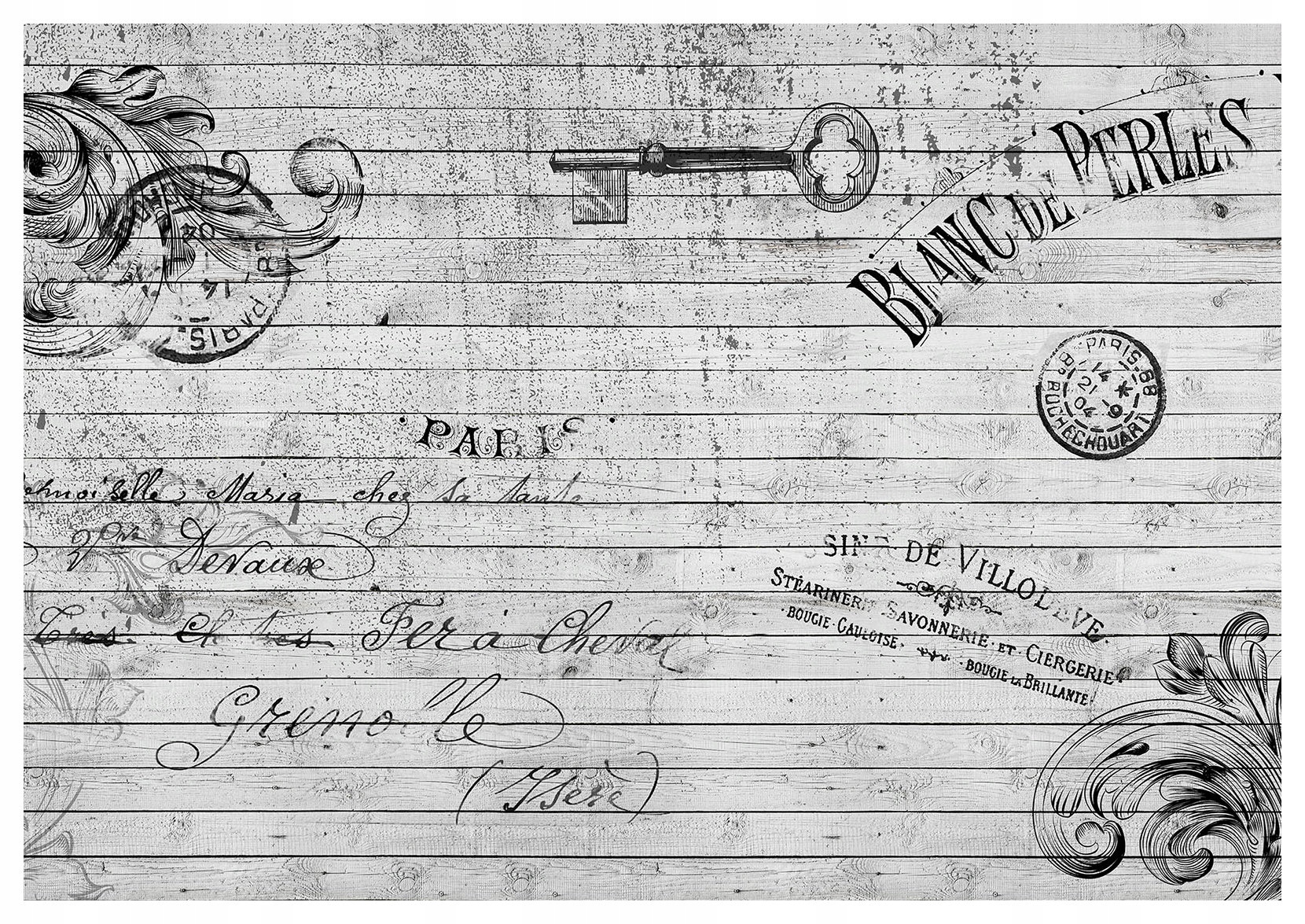 Fototapeta flizelina Staré desky klíč a kaligrafie francouzská 350x250 lepidlo