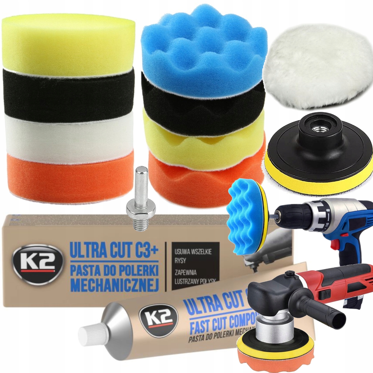 K2 Pasta Polerska Zestaw Gąbek Do Polerowania Lakieru Usuwania Na Rysy