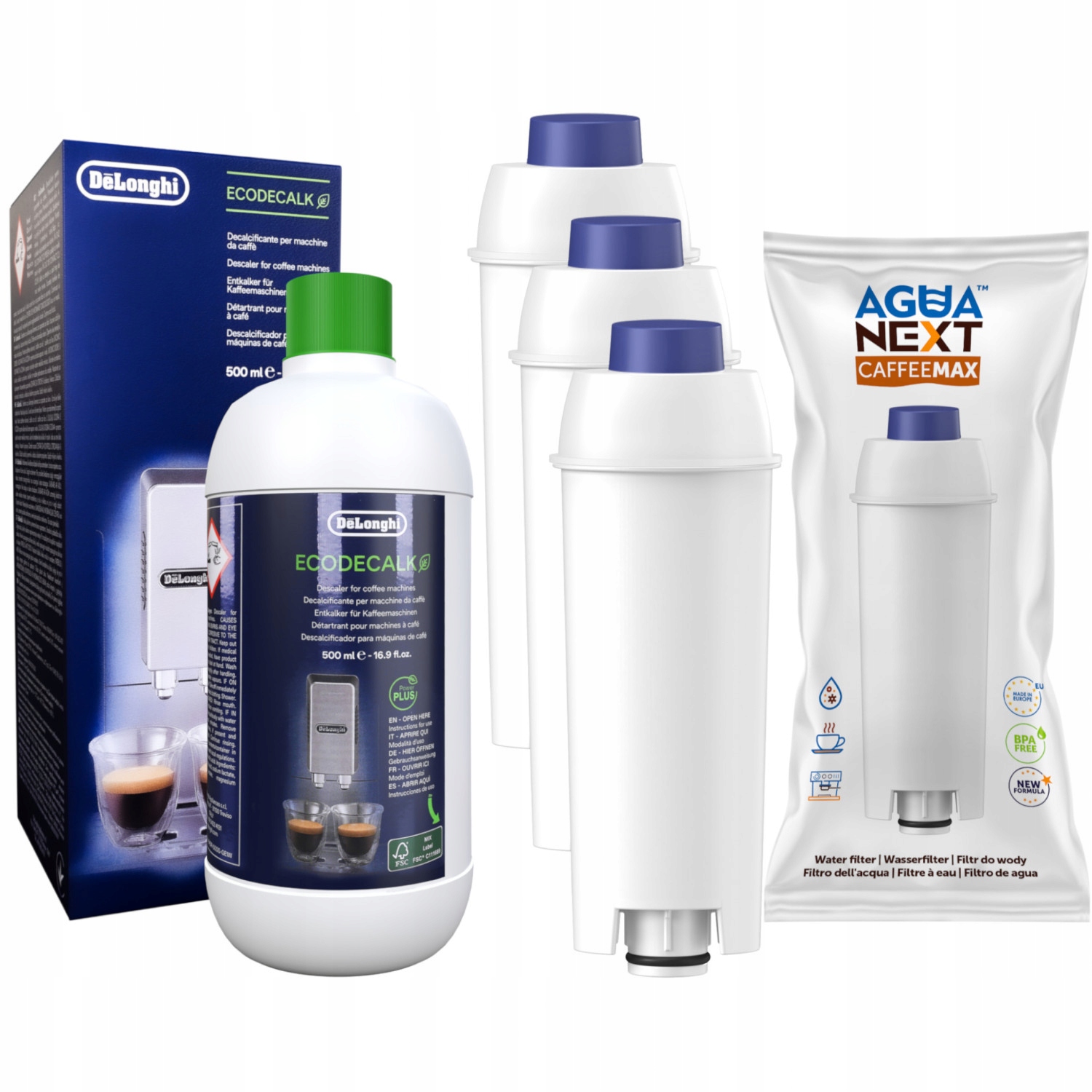 3x Filtr wody do ekspresu + odkamieniacz Delonghi