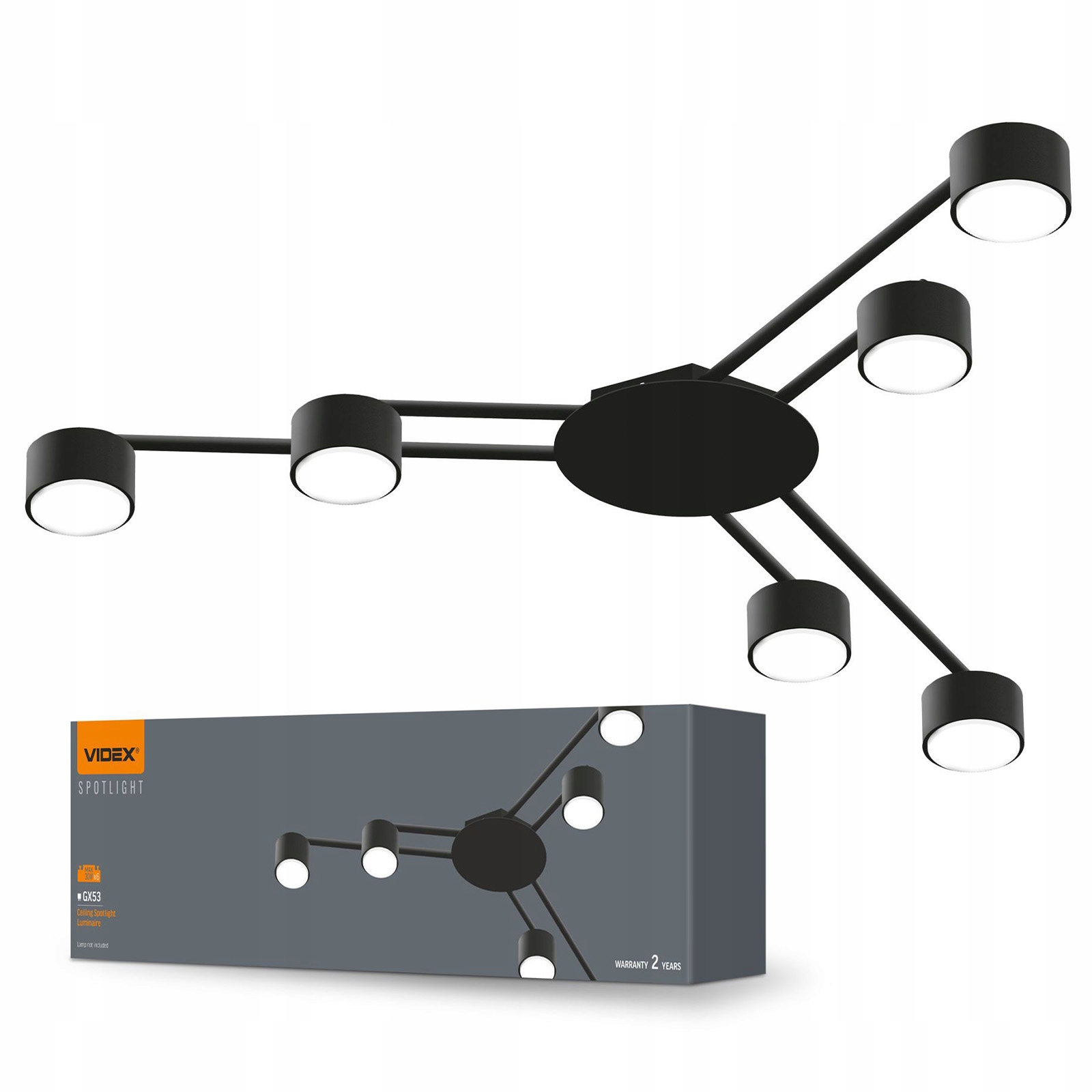 Lampa Sufitowa Żyrandol 6x GX53 Led Czarna Nowoczesna Videx