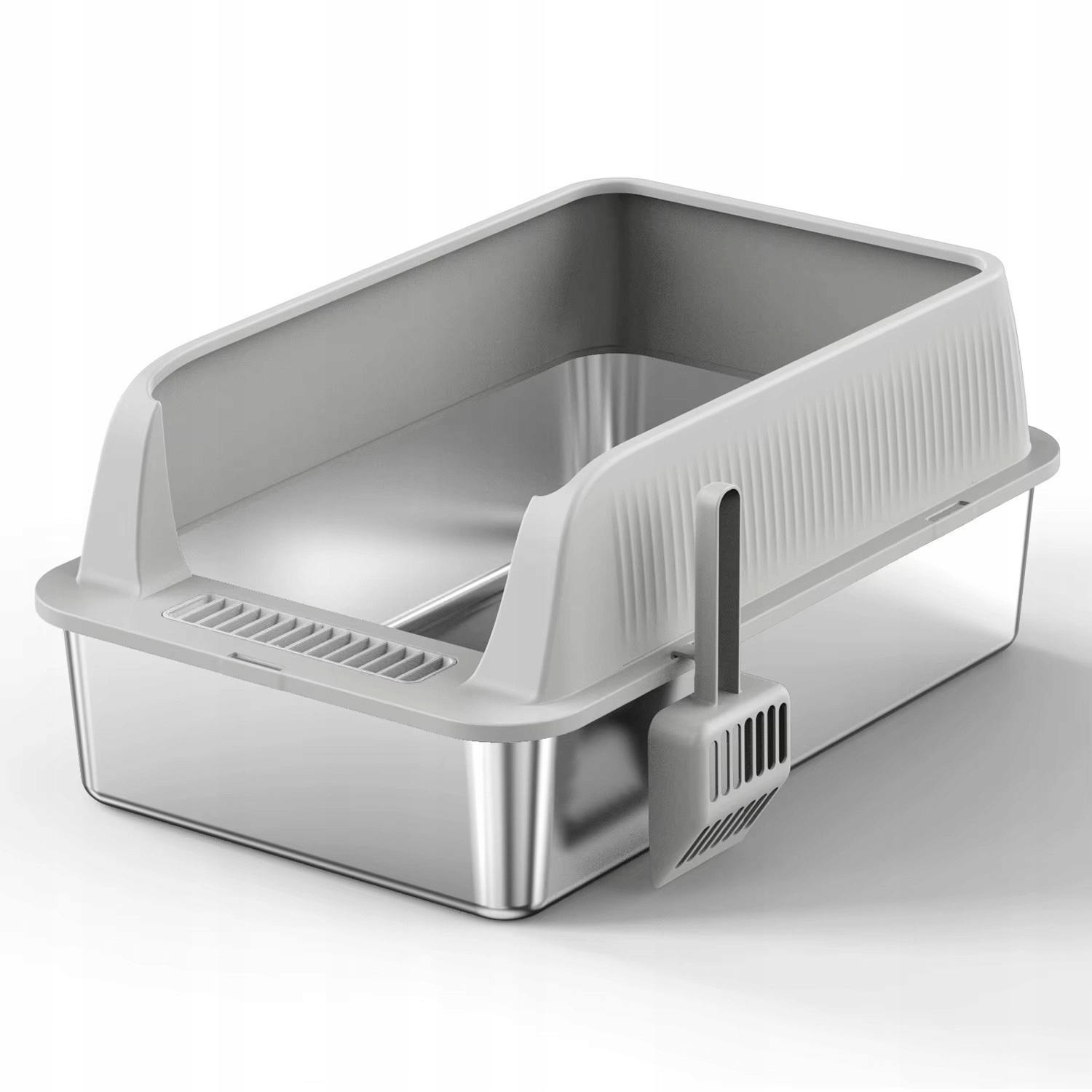 Kočičí Toaleta XL pro kočky z nerezové oceli Vysoká s šedým rámem Bonus