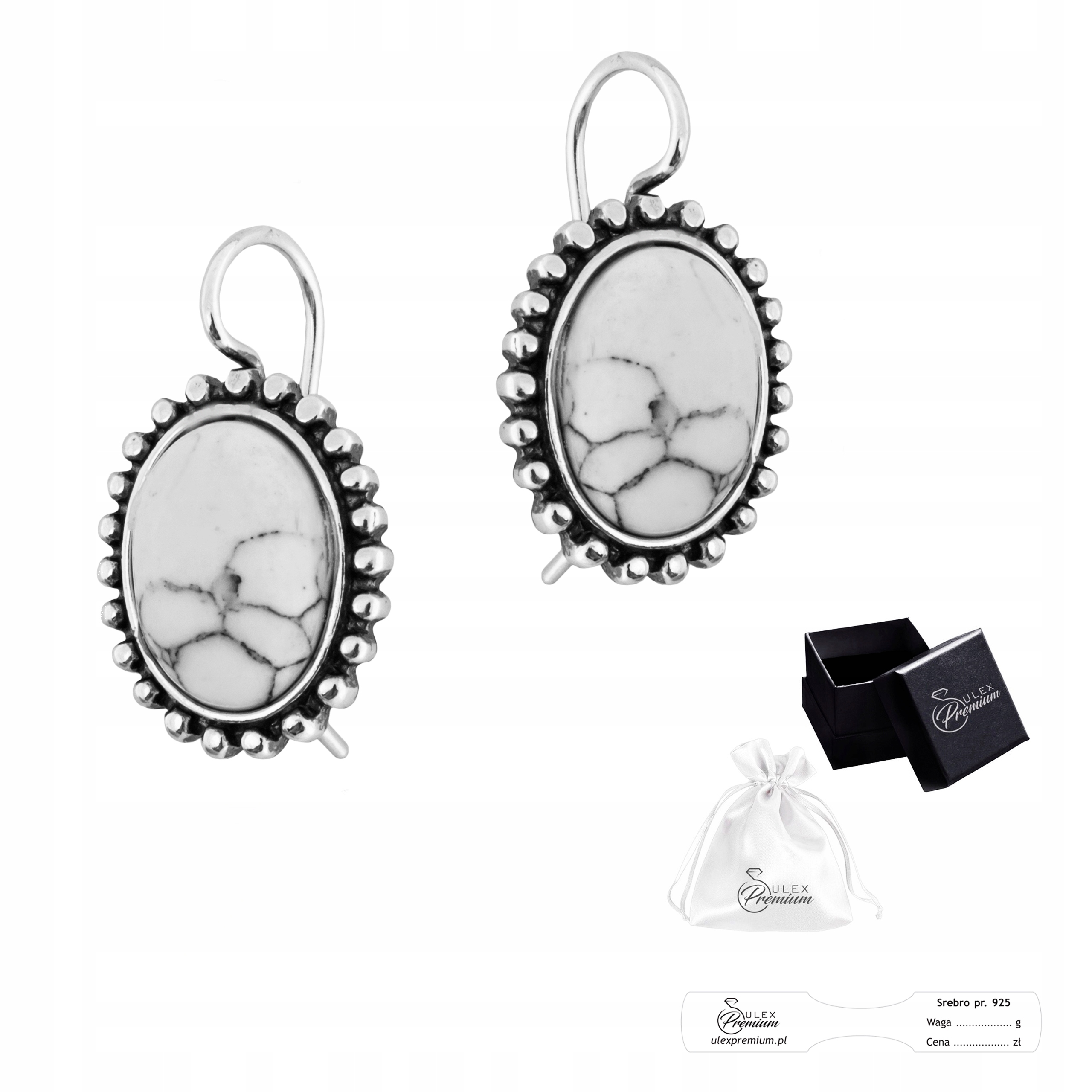 Stříbrné náušnice ryzost 925 Elegantní Náušnice s přírodním howlitem pro ni