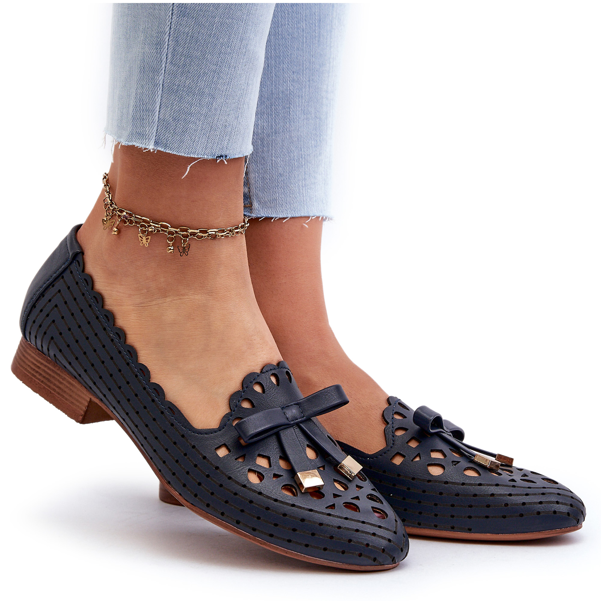 BALERINY DAMSKIE AŻUROWE Z KOKARDKĄ KOMFORTOWE NA PŁASKIM OBCASIE R.41 Marka Jezzi