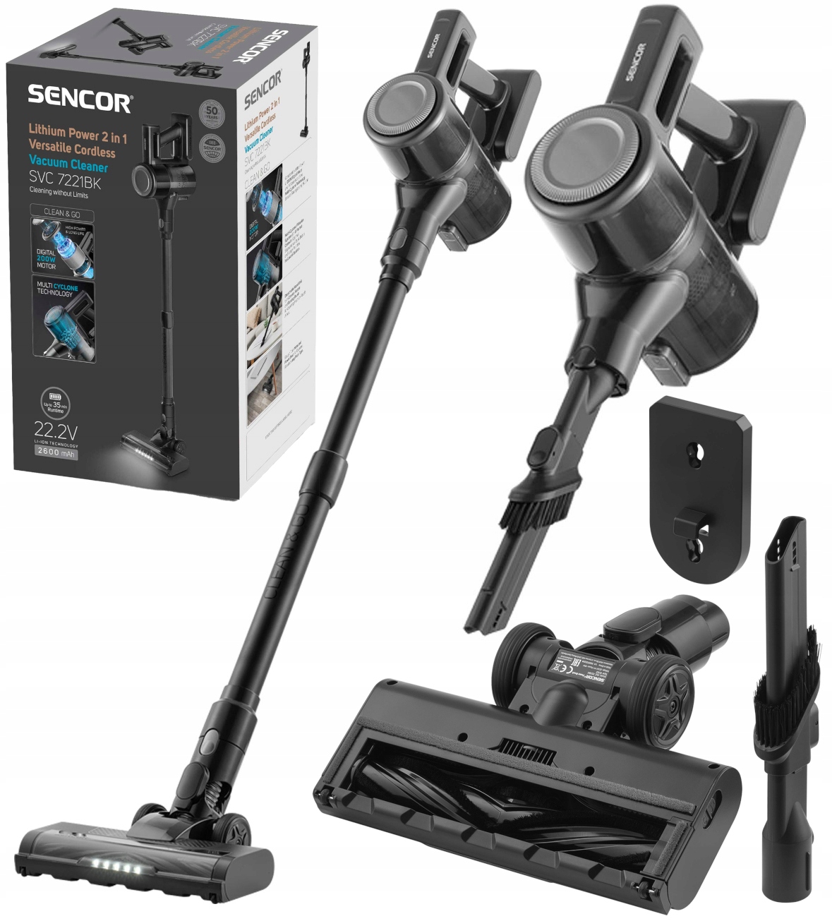 Odkurzacz Pionowy Bezprzewodowy Cyklon 22,2V Sencor 2w1 Bezworkowy 200W