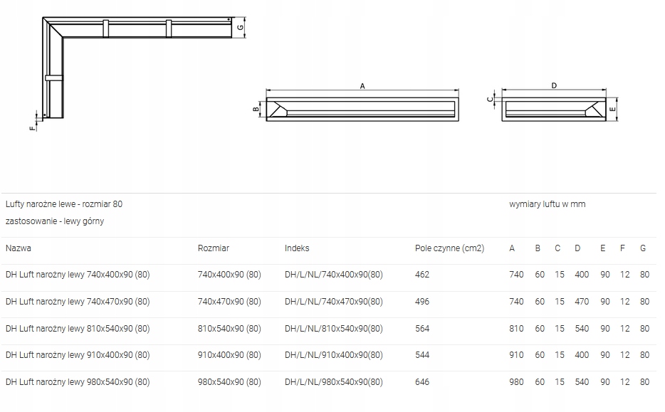 Kratka Luft Kominkowy Lewy 740x400x90 (80 Kominki Marka Defro