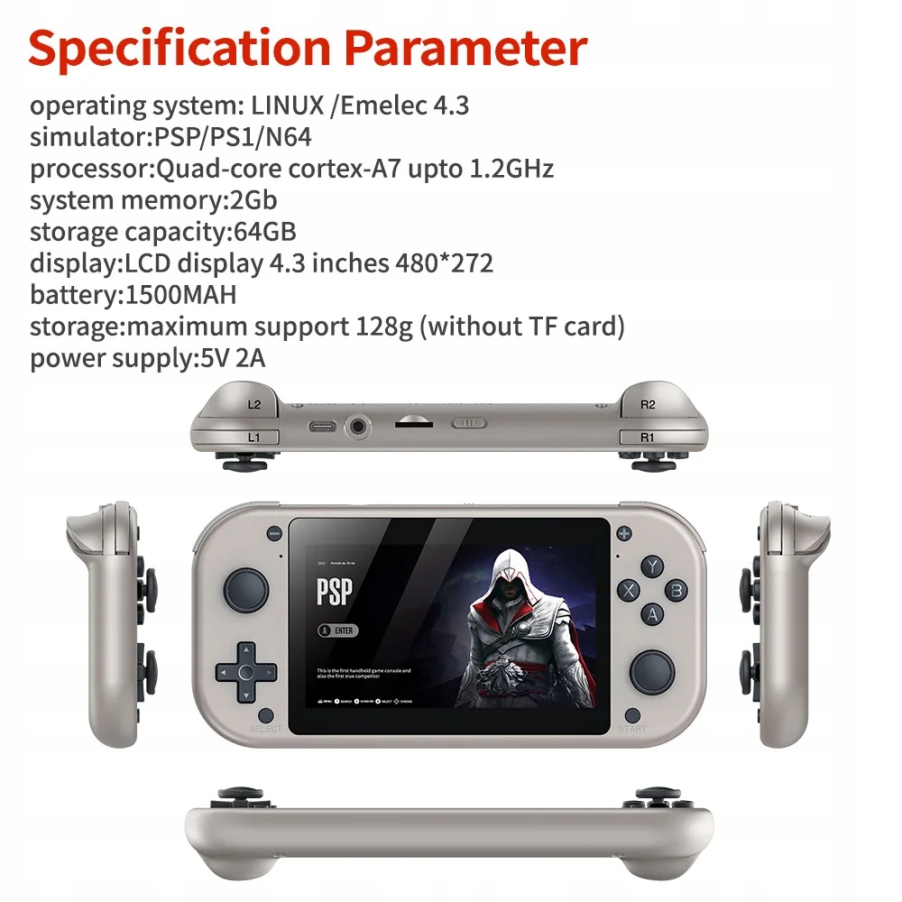M17 Handheld Video Game Console 64G 128G Open Source Linux System 4.3inch Waga produktu z opakowaniem jednostkowym 0.5 kg