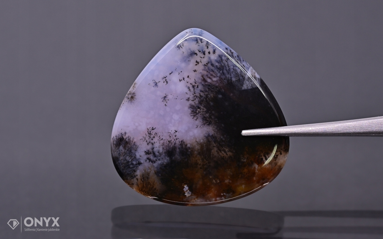 Dendritový achát z Kazachstánu konvexní plaketa slza