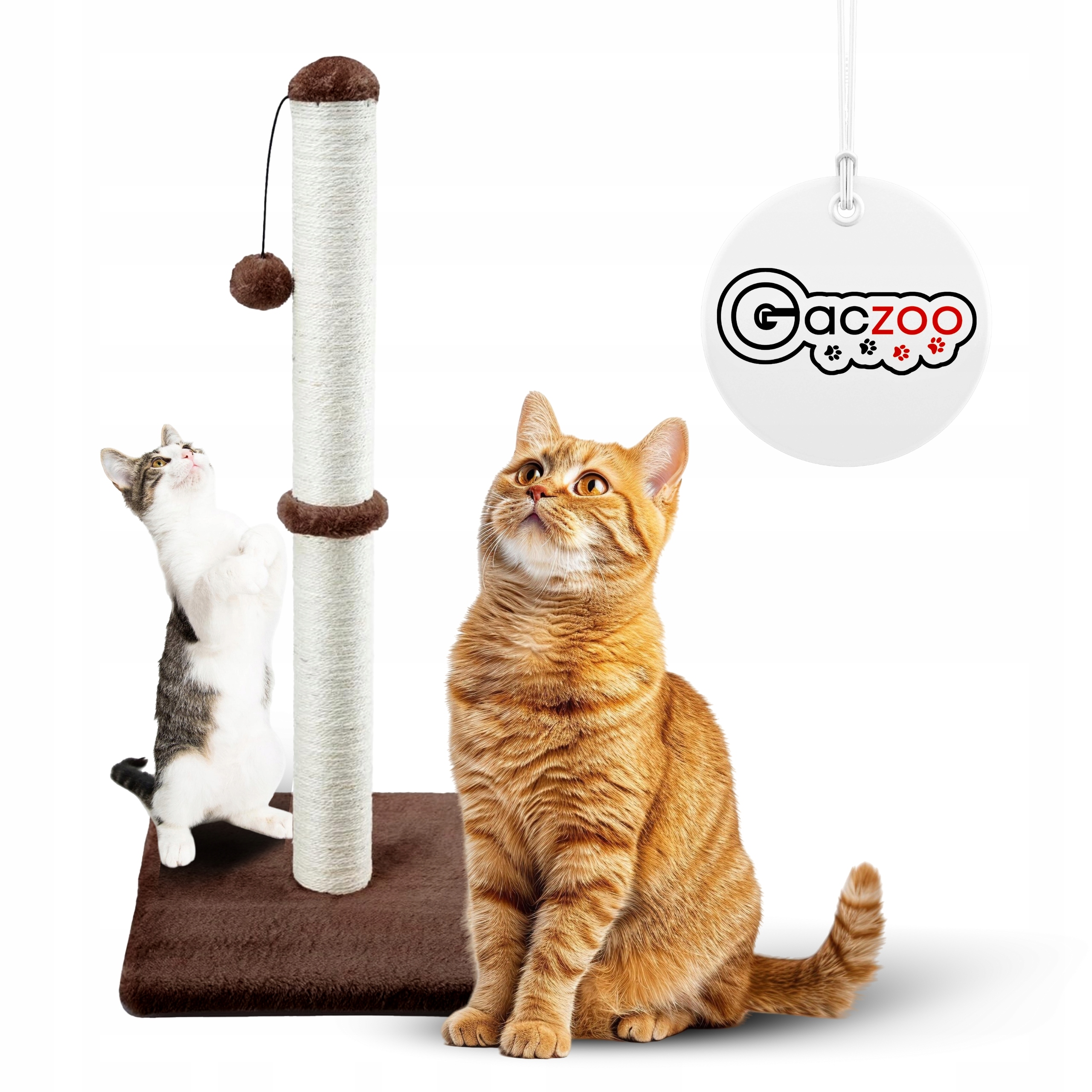 Levně Gaczoo Škrabadlo pro kočky sloupek s míčkem 40 x 40 x 72 cm, barva hnědá
