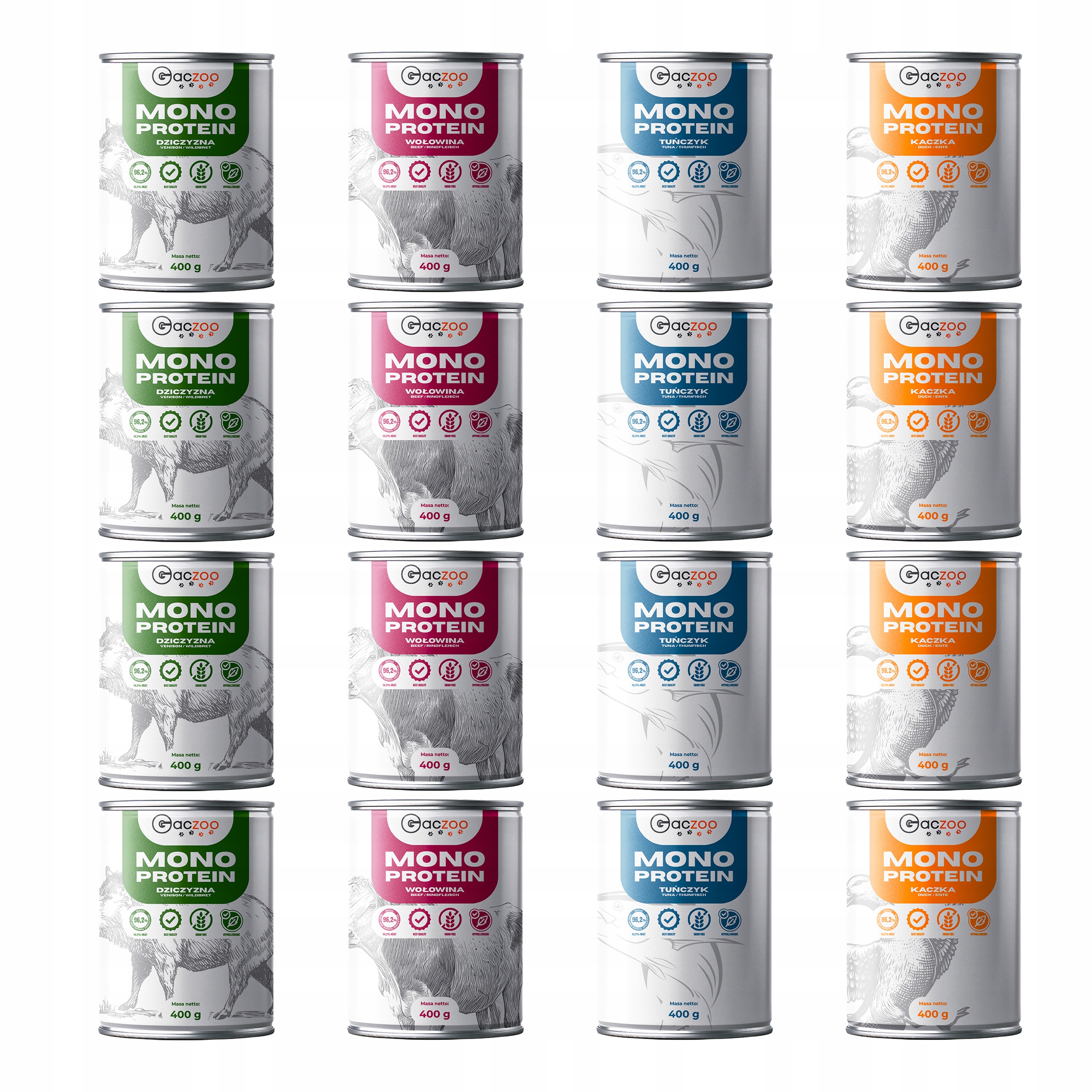 Levně Gaczoo Mono Protein monoproteinové krmivo mokré pro psa mix chutí 16 x 400 g