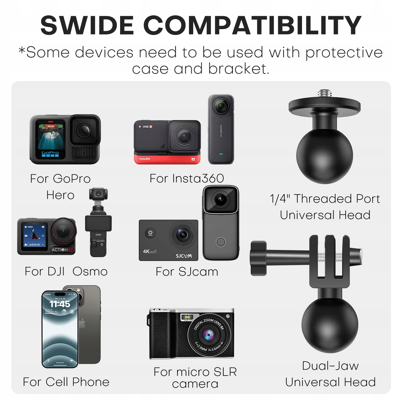 Uchwyt Kamery Rowerowy 360° Podwójna Klamra Do GoPro Hero Sport REYGEAK — miniatura 4