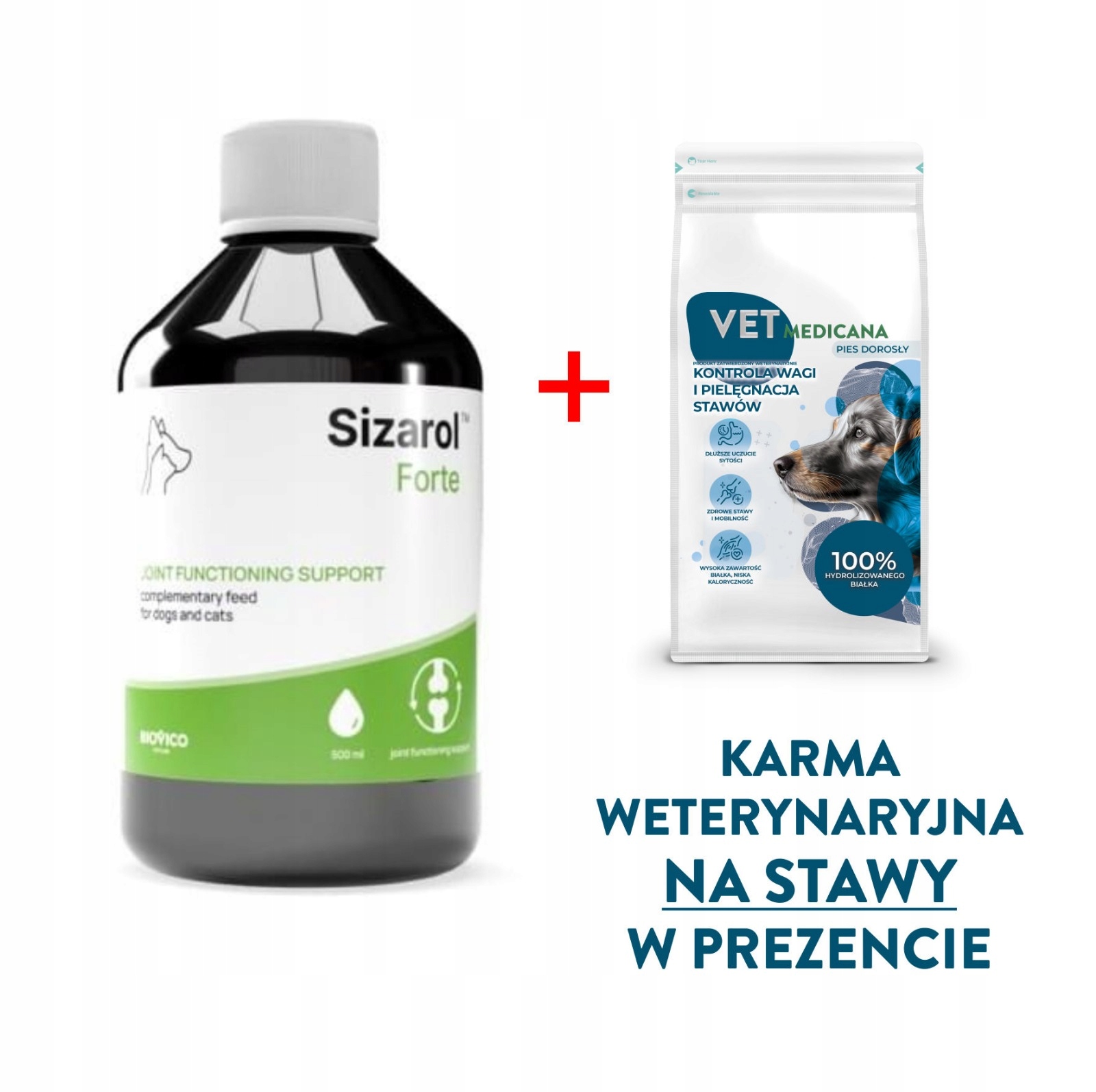 Sizarol płyn 500ml dla kota dla psa+karma Vet Medicana na stawy 450g