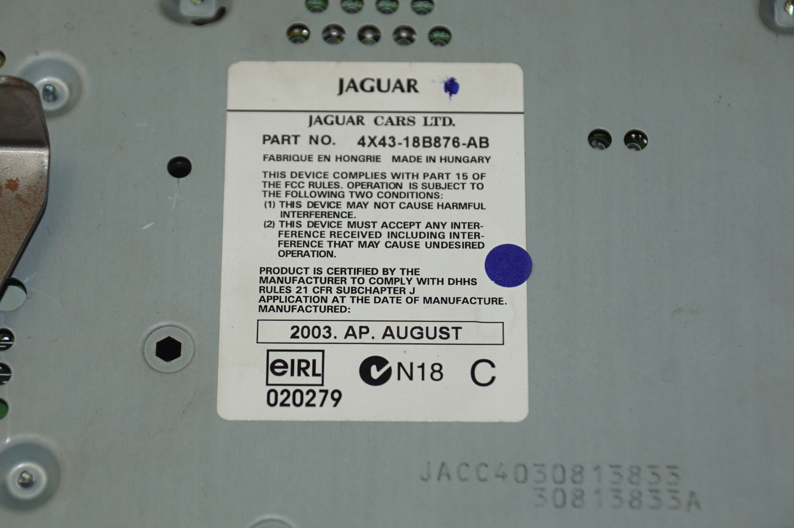 RADIO JAGUAR 4X43-18B876-AB