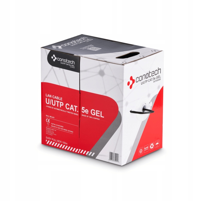 Kabel Lan Skrętka Conotech miedziana U/utp Utp KAT.5e Gel (100m) Cu Żel