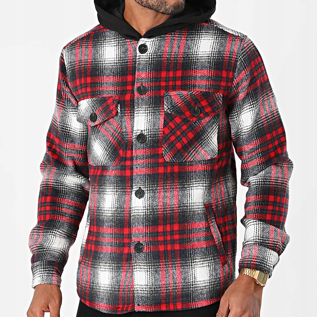 Pánská Mikina s kapucí s kapucí kostkovanou podšívkou