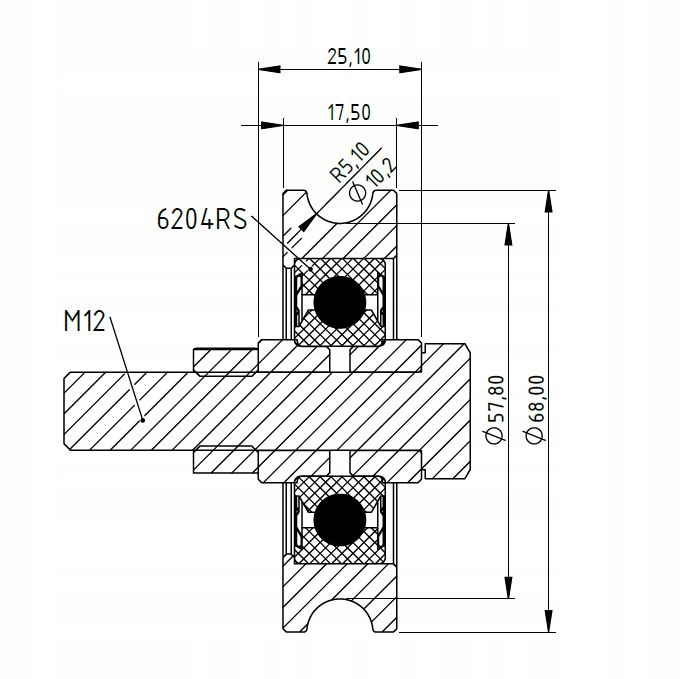 Rolka jezdna na linkę 10mm (fi 68x17,5 mm) M12 Marka inny