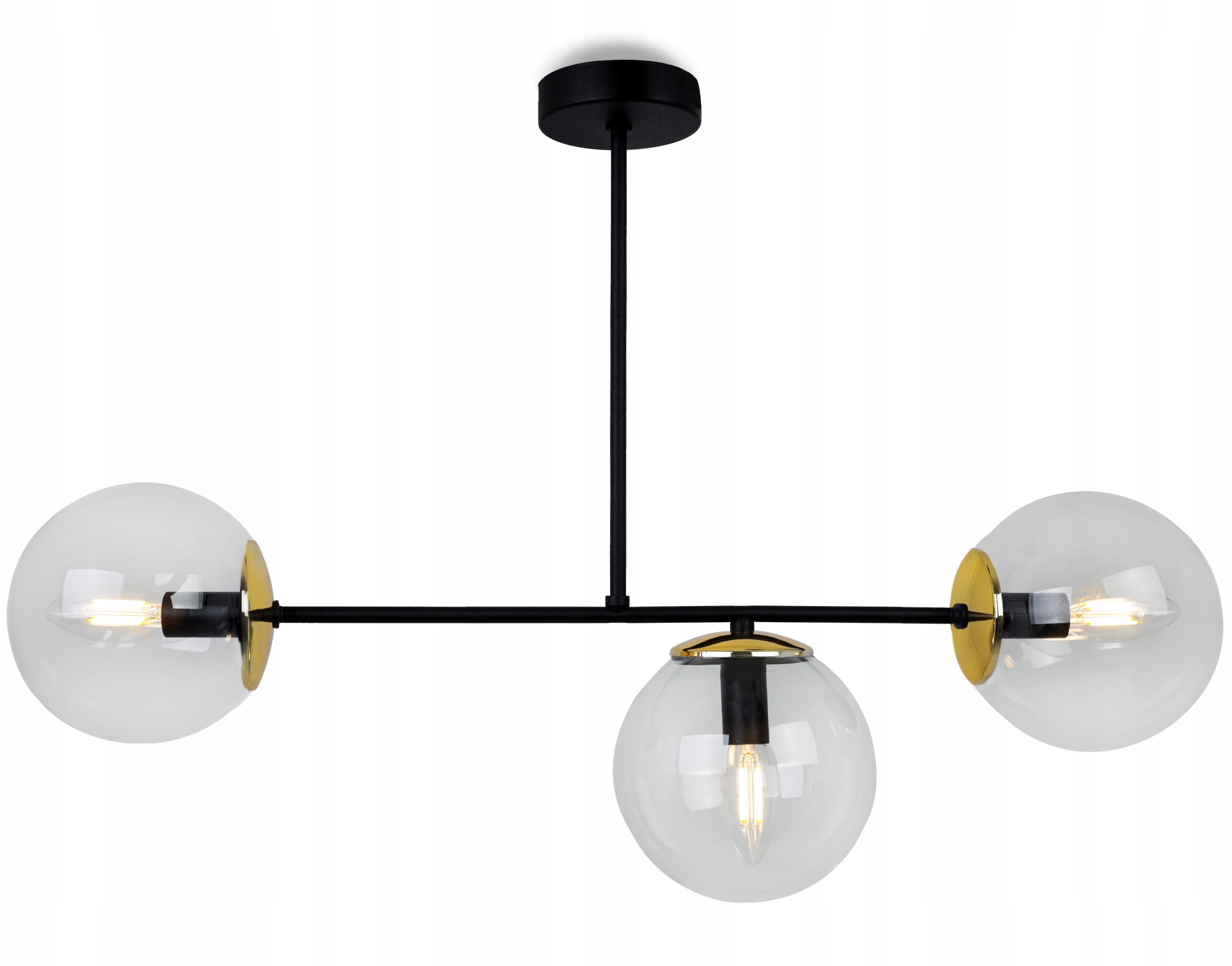 Stropná Závesná Lampa Luster Trojitý Do Kuchyne, Obývačky, Zlaté Akcenty