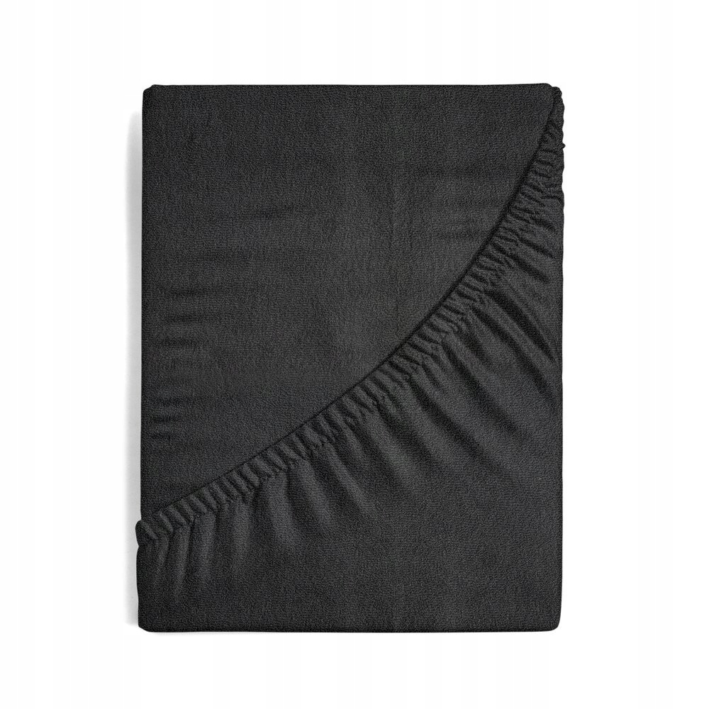 Froté prostěradlo černé 220 x 200 x 20 cm pletenina bavlna s gumičkou, silné