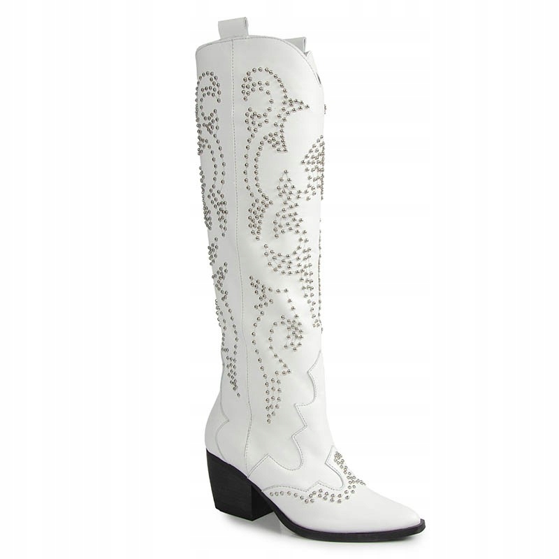Carinii B9632 Bílé Kožené Kozačky S Vzory 36