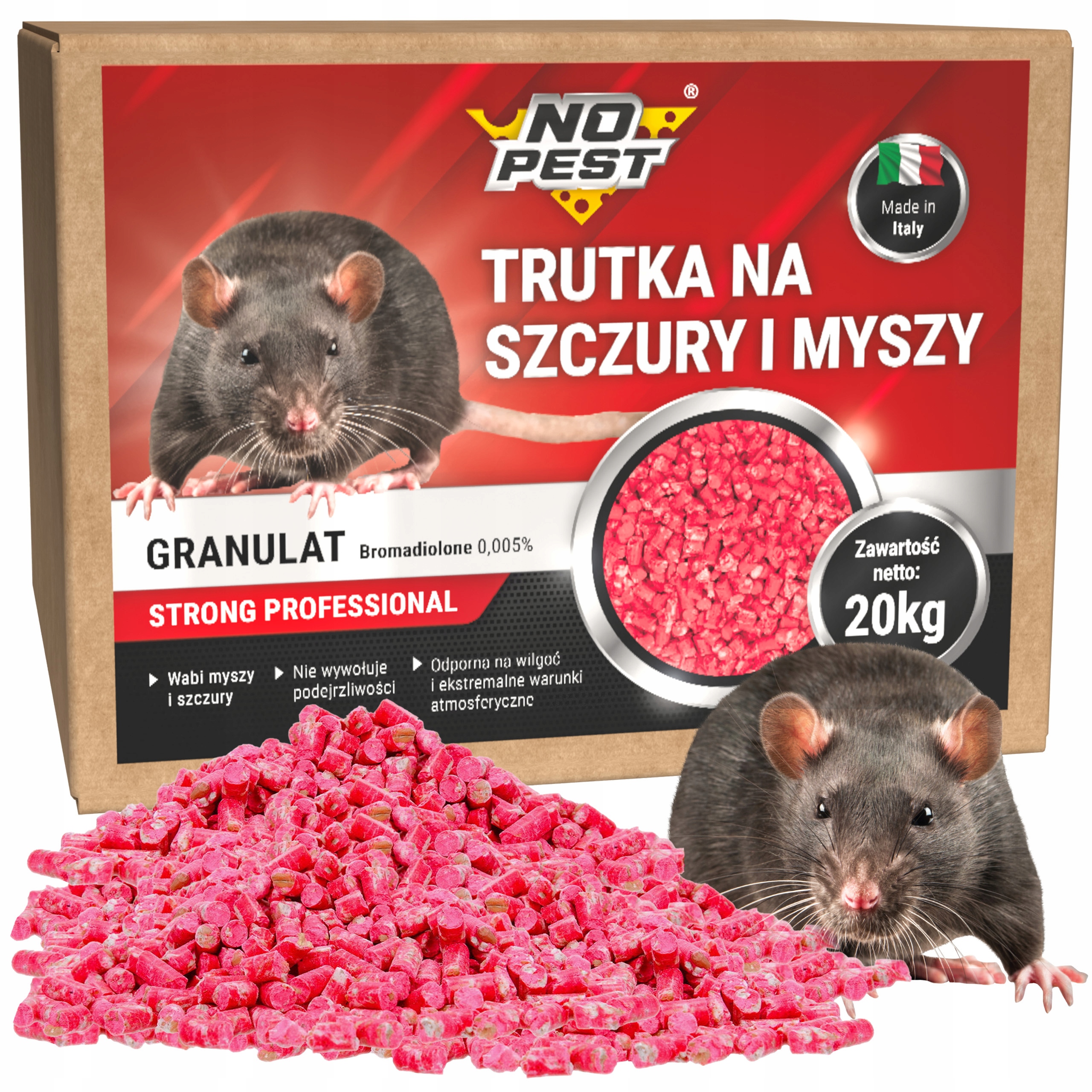 Silna Trutka Na Szczury I Myszy Granulat Pellet Bromadiolone 20KG No Pest