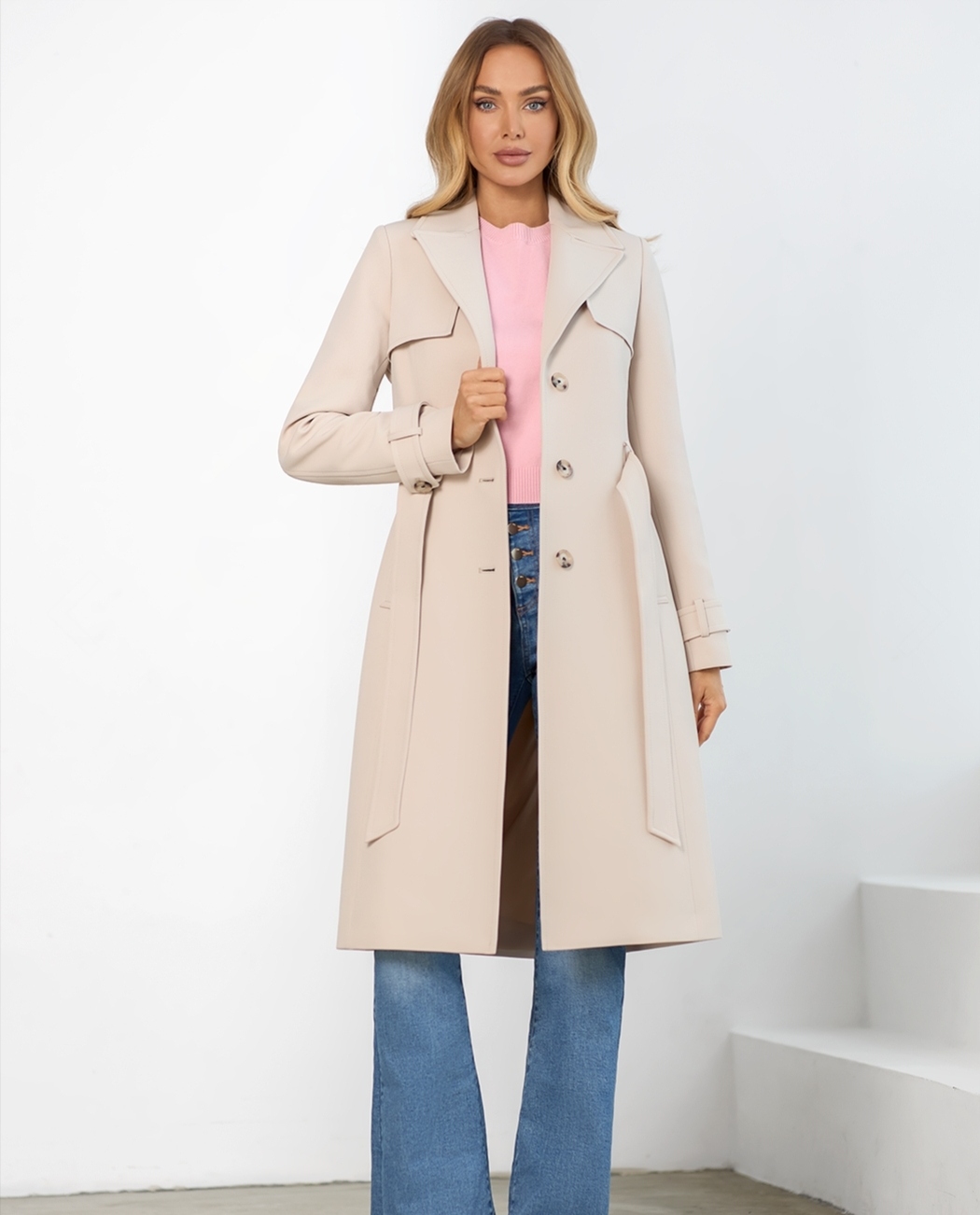 Zartex dámský trenčkotový kabát bez kapuce Perla krémový SS25 velikost 34