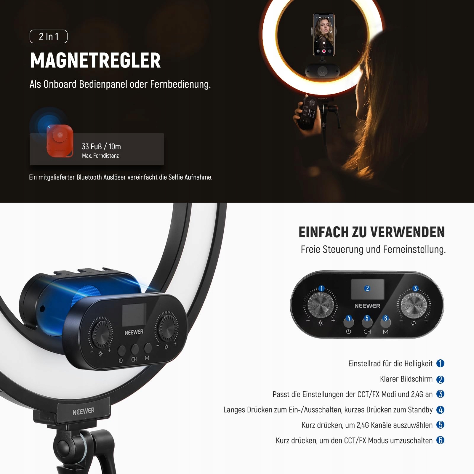 NEEWER Zestaw Lampy Pierścieniowej 18" 45W 2900K-7000K z Aplikacją — miniatura 5