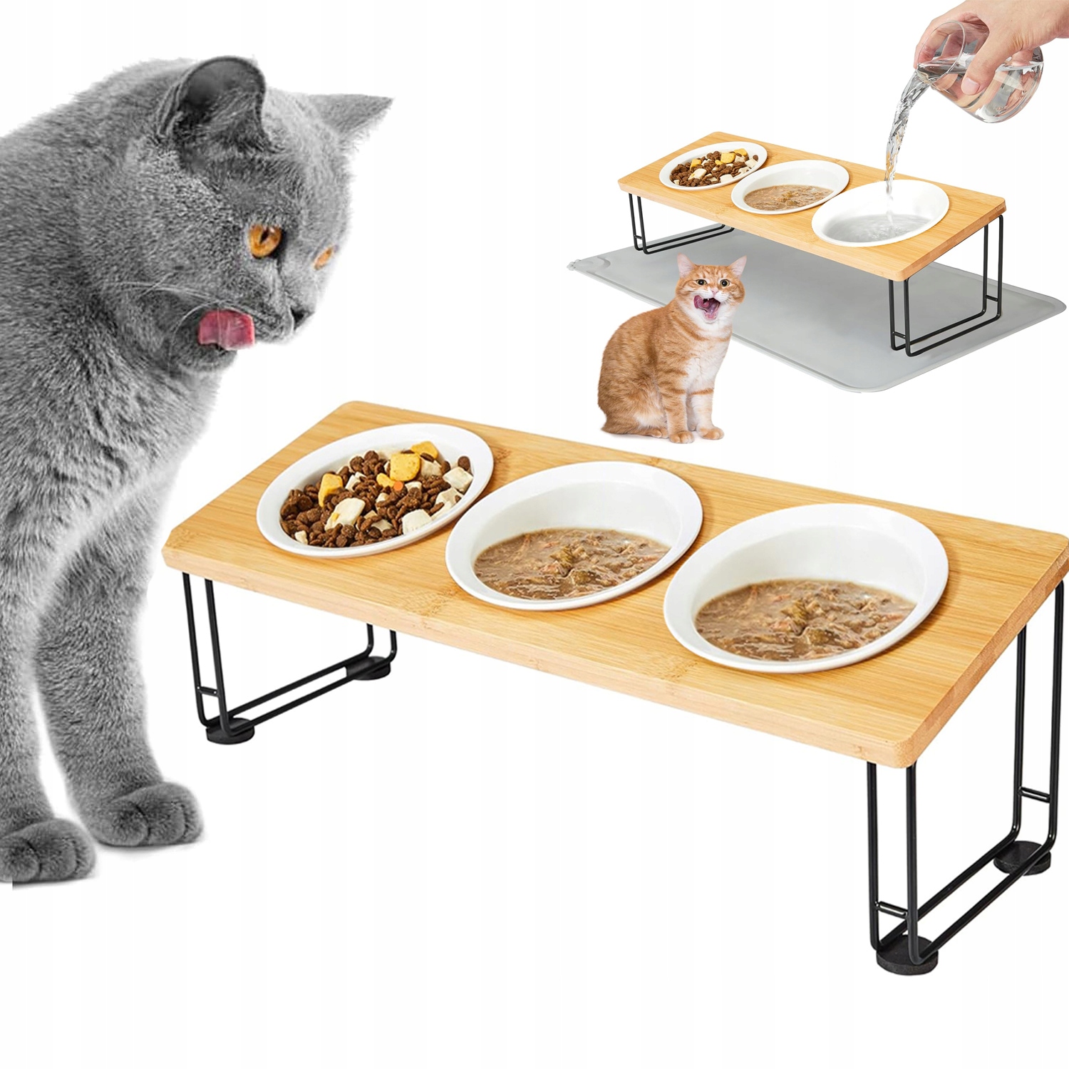 Levně Keramická Miska Na Stojanu Pro Psa Kočku Misky Silná 3-DÍLNÁ Sada