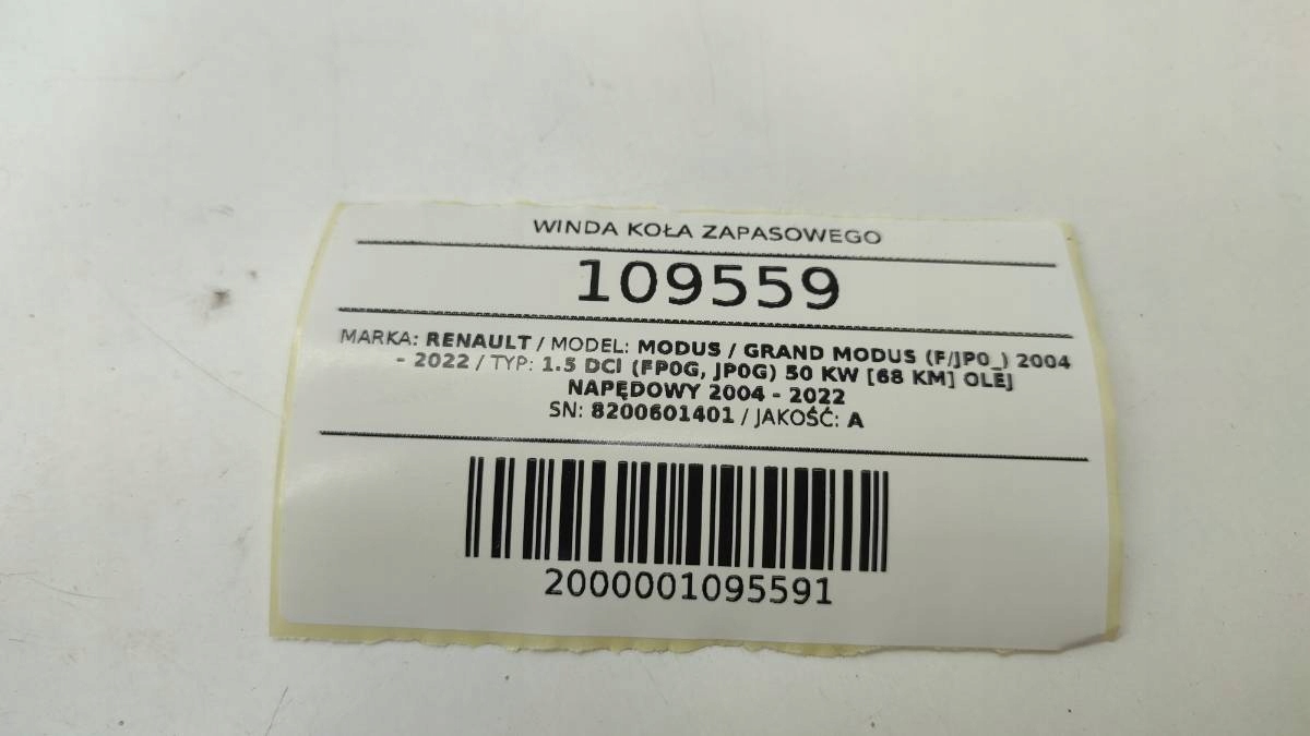 WINDA KOŁA ZAPASOWEGO RENAULT MODUS GRAND LIFT Wersja Europejska