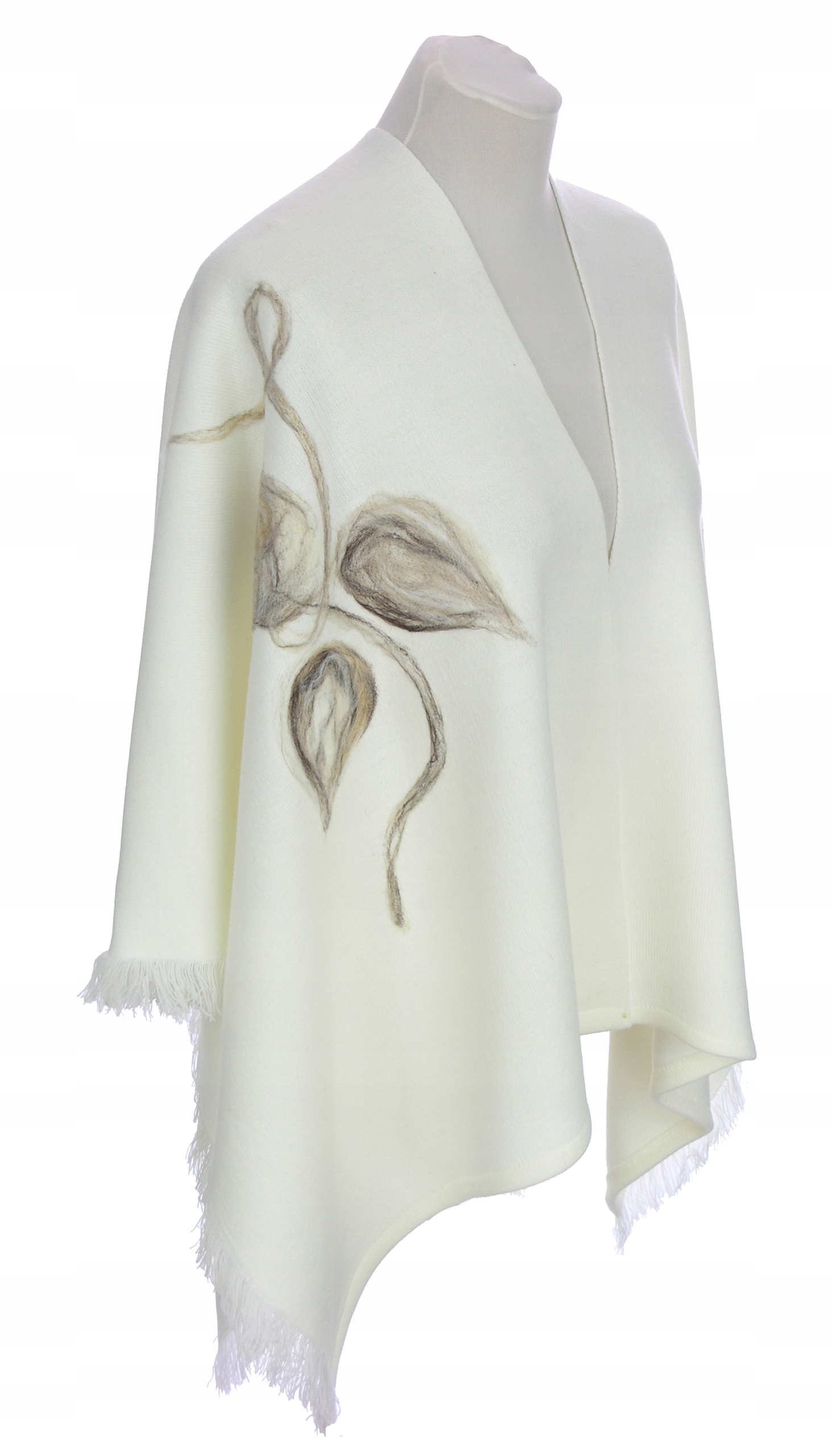 KREMOWE PONCZO Z HAFTEM WEŁNA Z MOHEREM R. UNI 42 - 48 50 52- 56