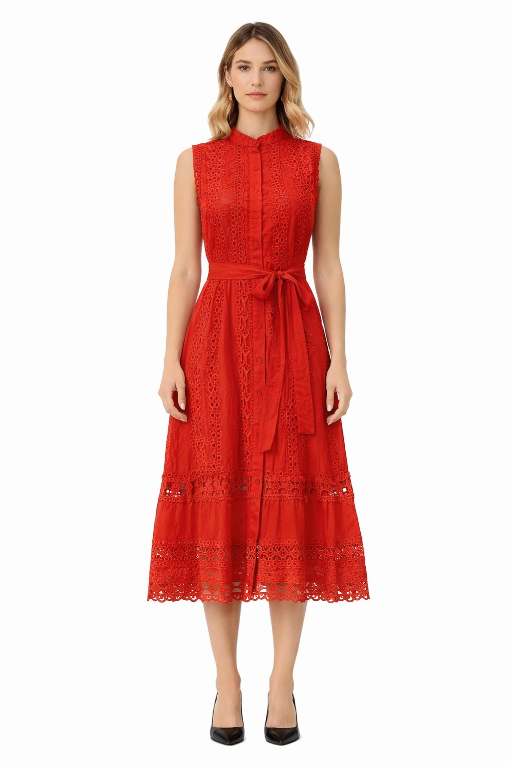 Červené Šaty S Prolamovanými Vložkami M/L I4A