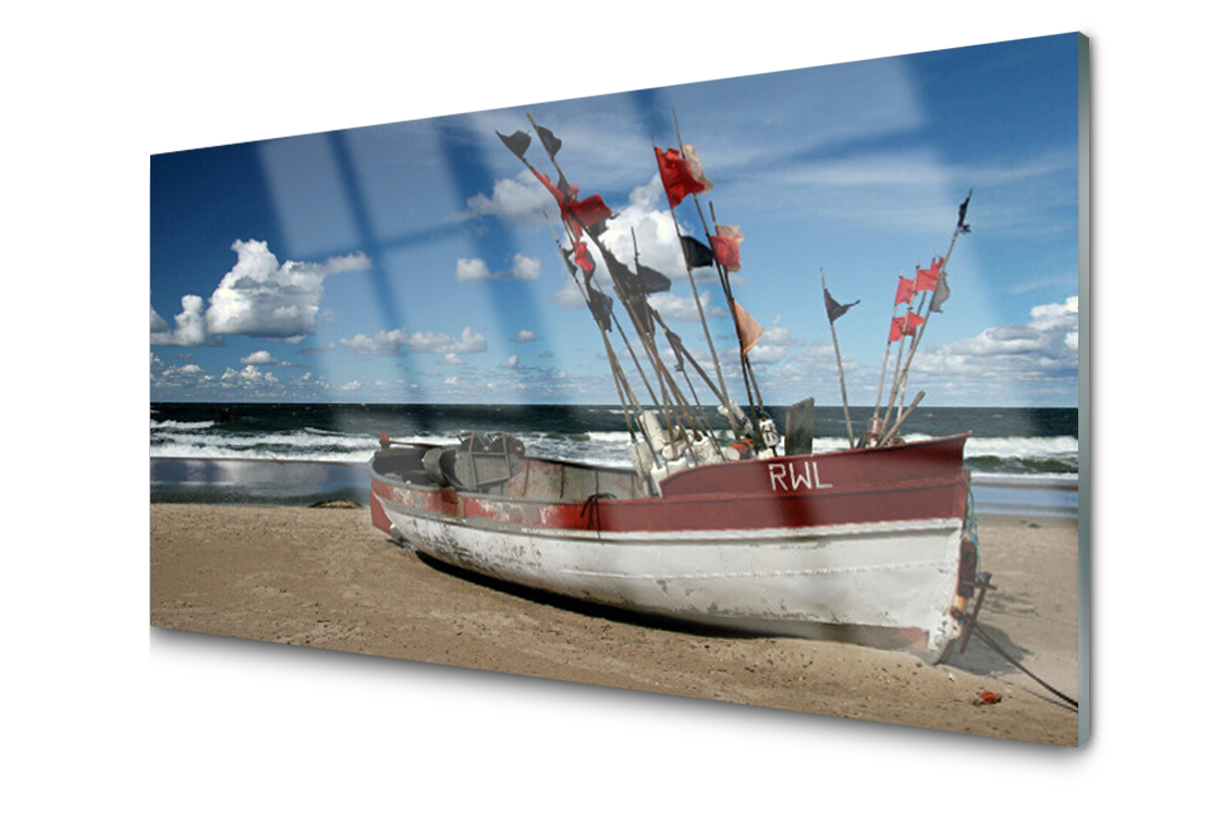 

Panel szklany dekor Morze Plaża Łódka 120x60