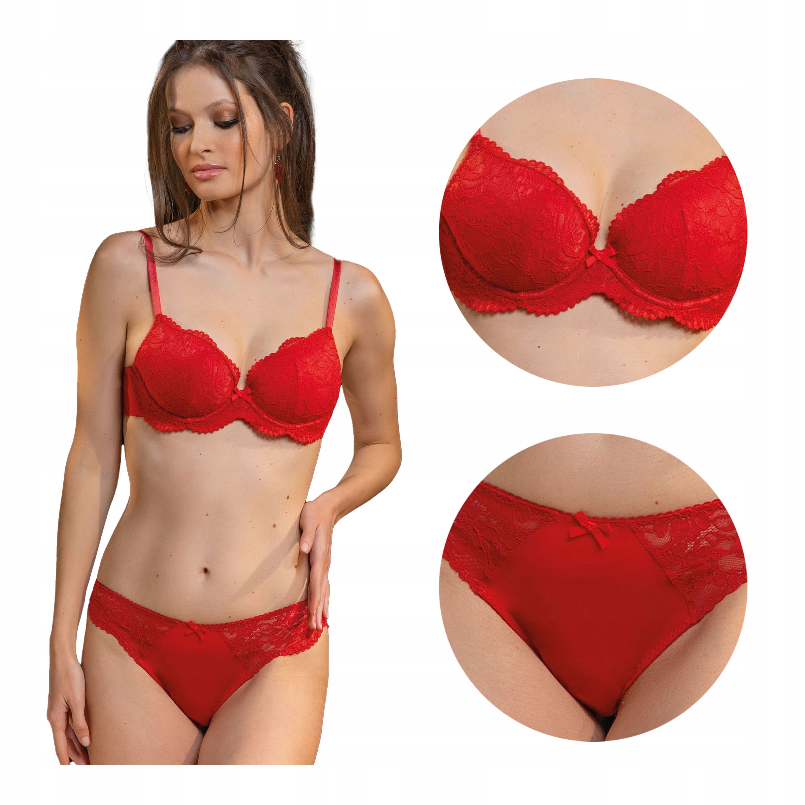 Sada krajkového spodního prádla, červená podprsenka, sexy kalhotky Sielei 90B/XL