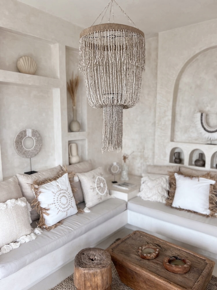 Boho lustr z korálků Stropní Svítidlo Závěsné lampy přírodní Damai