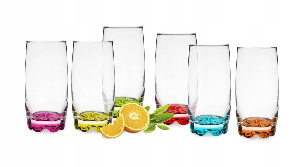 

Komplet 6 szklanek wysokich kolorowe dno 350ml