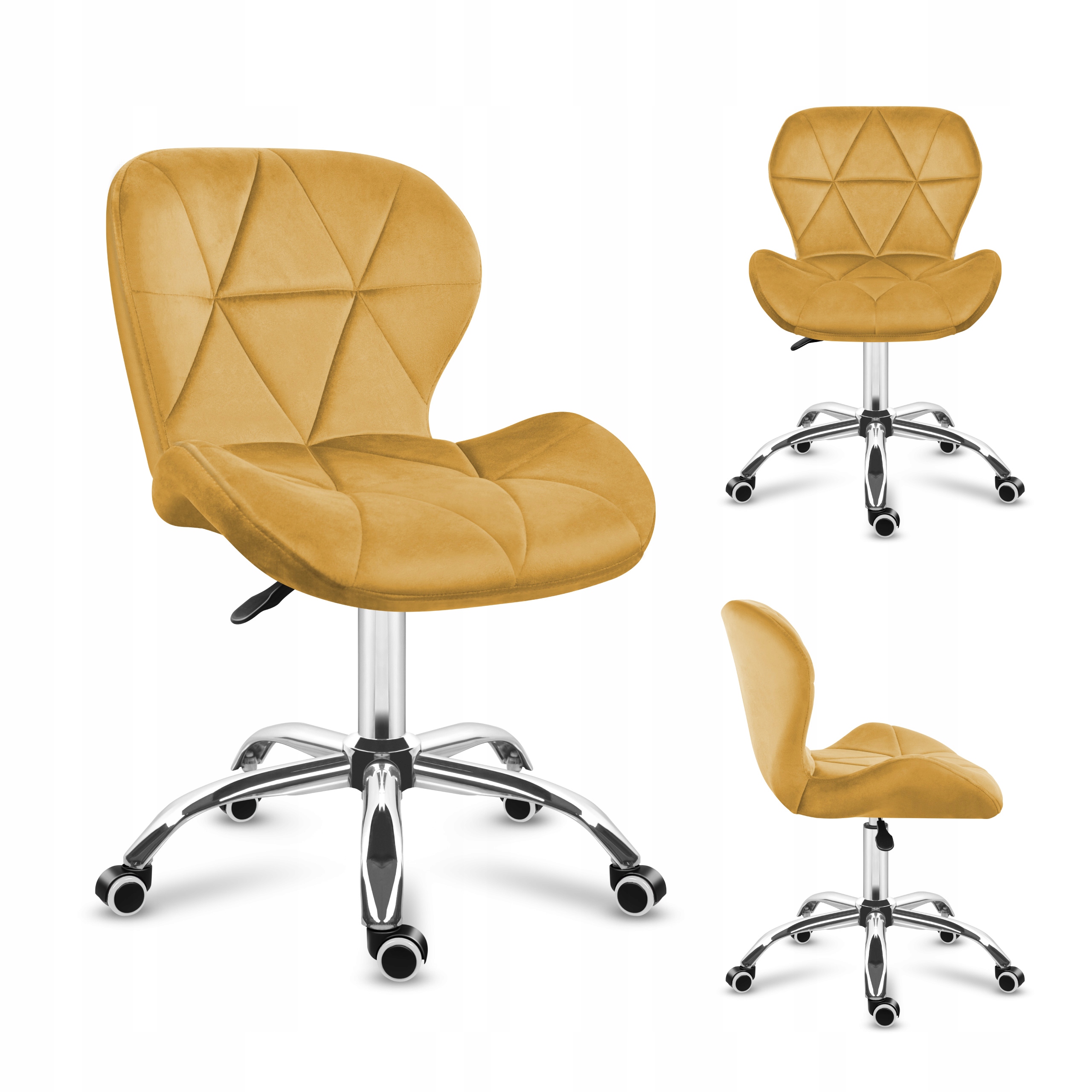 Fotel biurowy obrotowy Mark Adler żółty welurowy tapicerowany do salonu