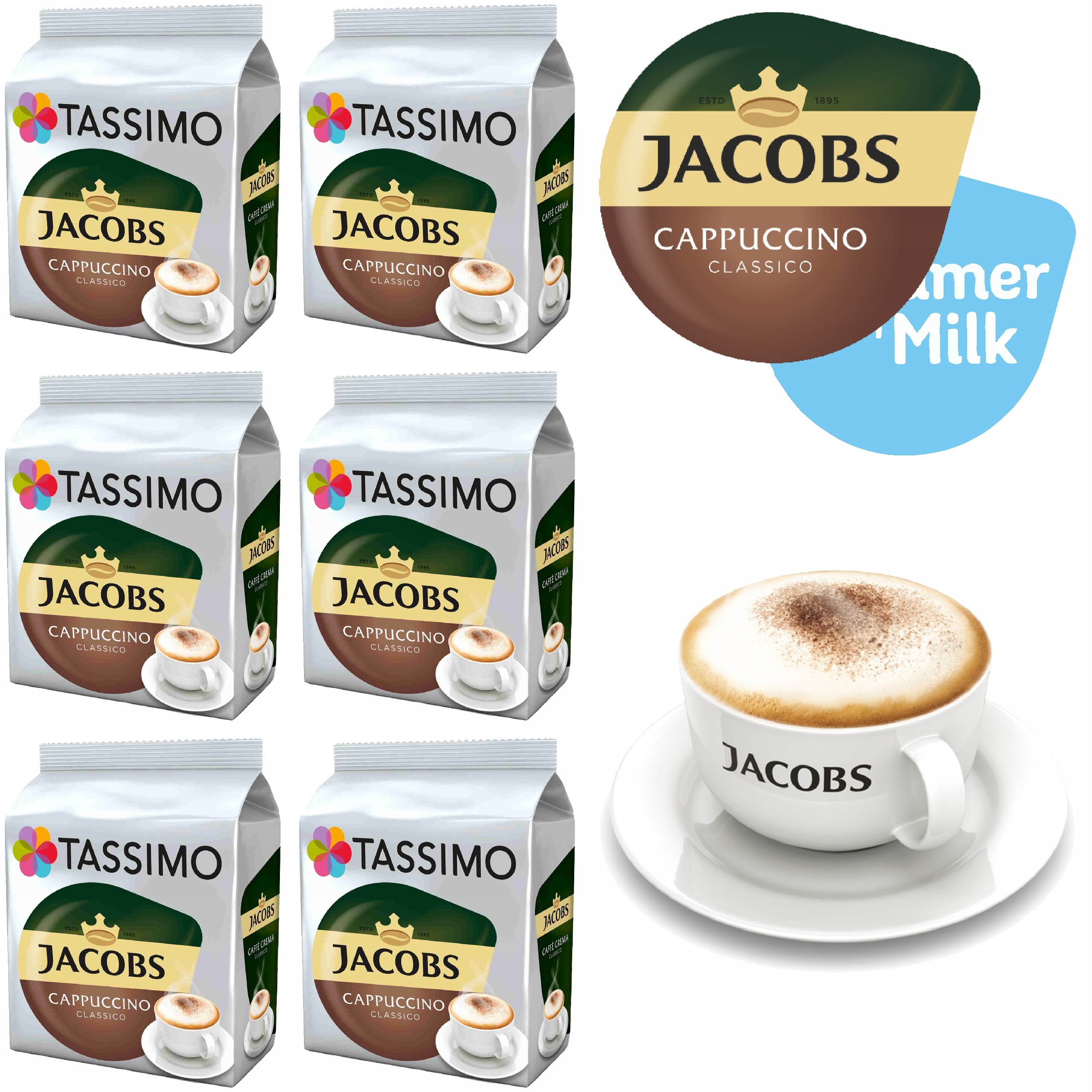 Levně Kapsle Tassimo Jacobs Cappuccino Classico 48 káv (6 x 8)