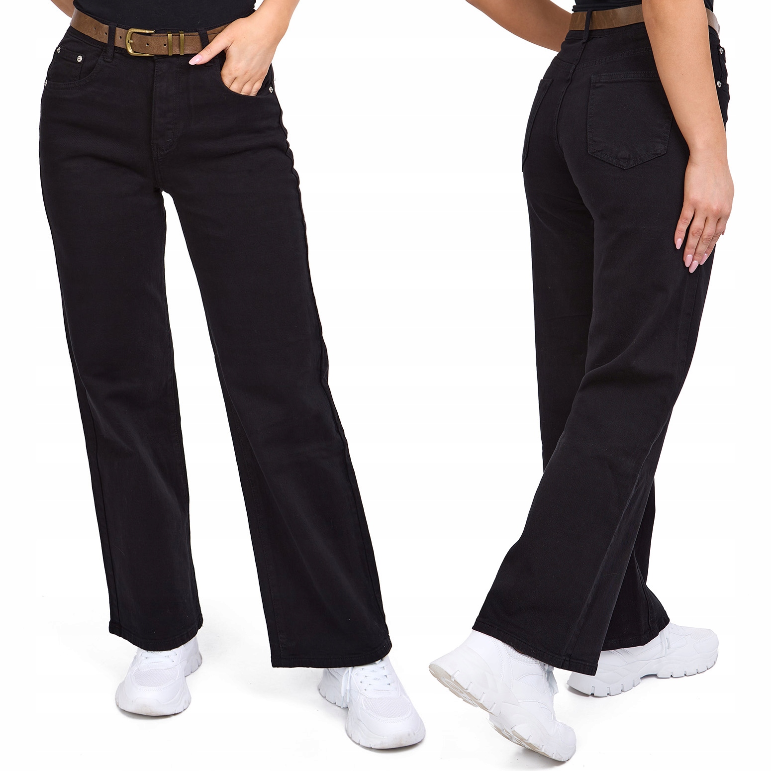 Jeansowe Spodnie Szwedy Damskie Szerokie Nogawki Proste Wide Leg