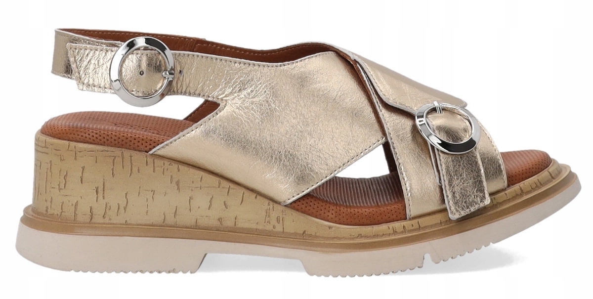 Venezia zlaté dámské kožené sandály na podpatku pro každodenní nošení, velikost 40