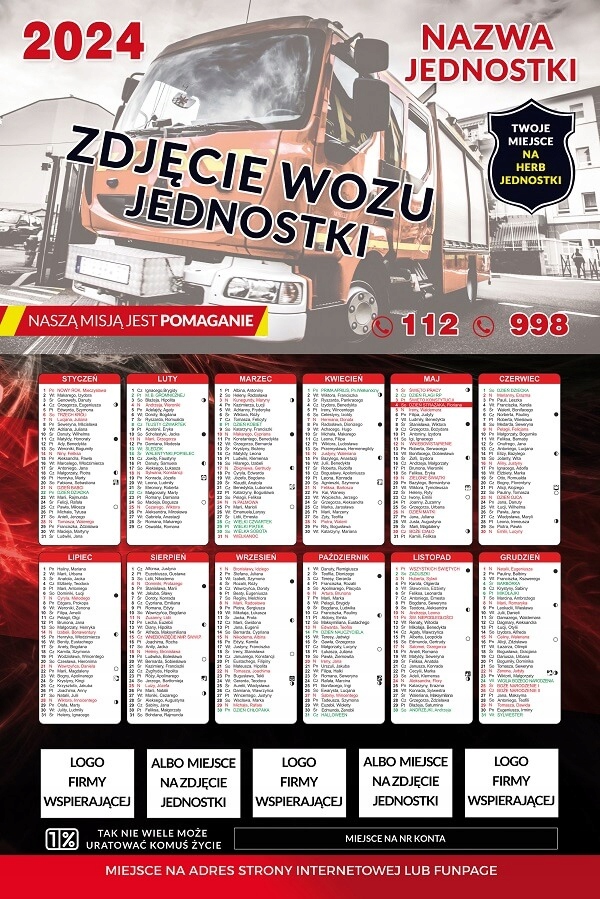 KALENDARZ STRAŻACKI A3 wersja 7 - 50 szt OSP STRAŻ