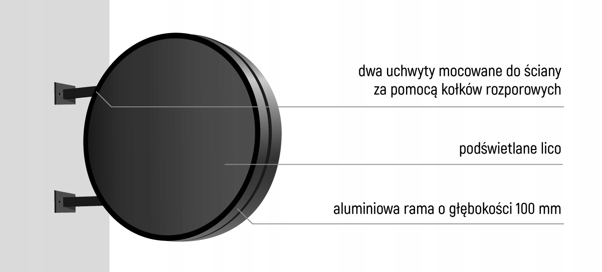 KASETON REKLAMOWY okrągły dwustronny 60cm Kształt okrągły