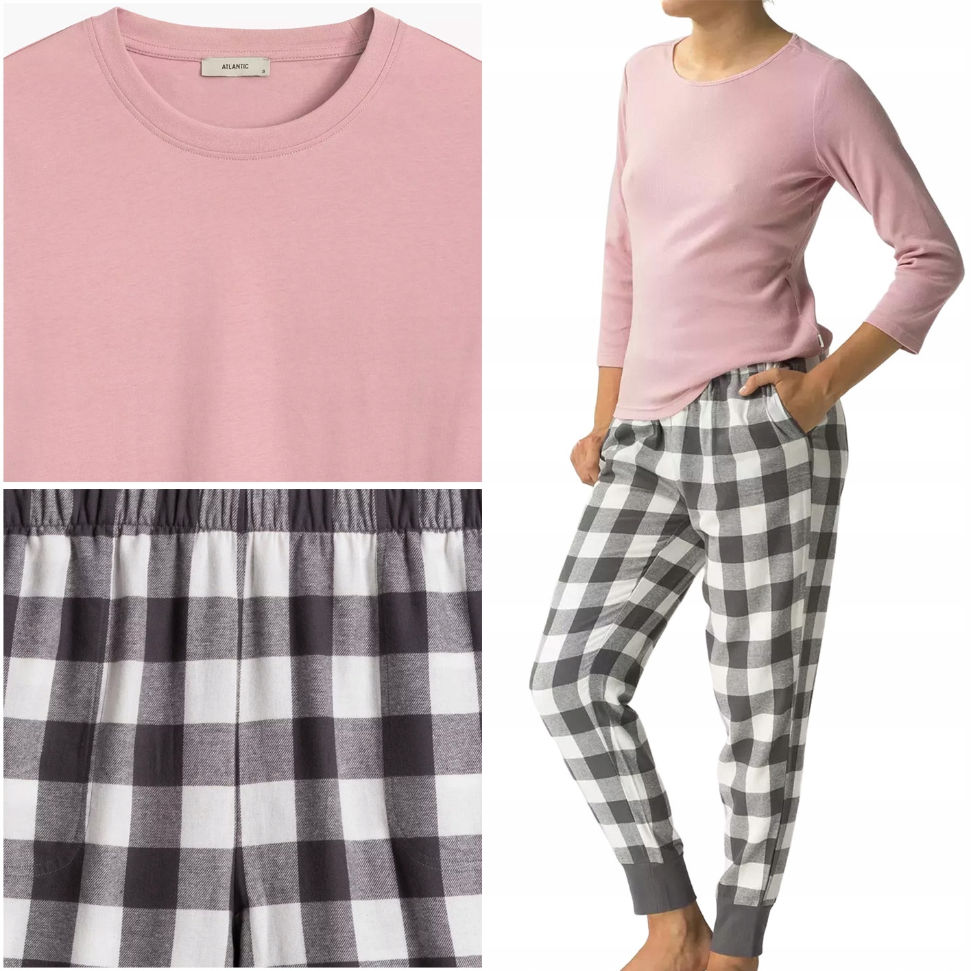 Dámské pyžamo Atlantic NLP-485 kostkované, dlouhé, Bavlněné S