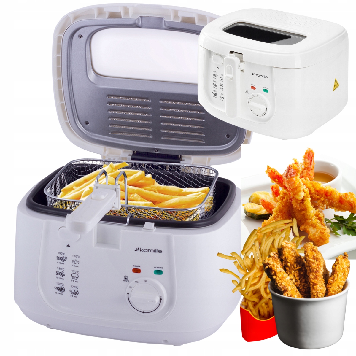 Frytkownica Mocna Olejowa Kamille 2,5L Łatwe Szybkie Smażenie Frytki Kamill